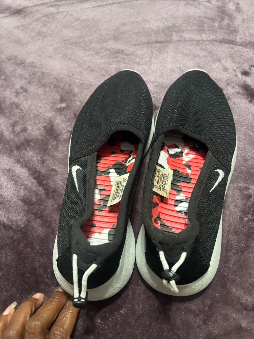 Nike Slip-On Knit Sneakers with Black Upper and Red Camo Insole